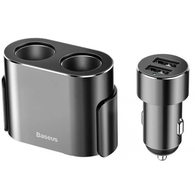 BASEUS CRDYQ-01 Mașină încărcător cu adaptor mașină încărcător splitter 2 x USB 100W negru Reducere de preț