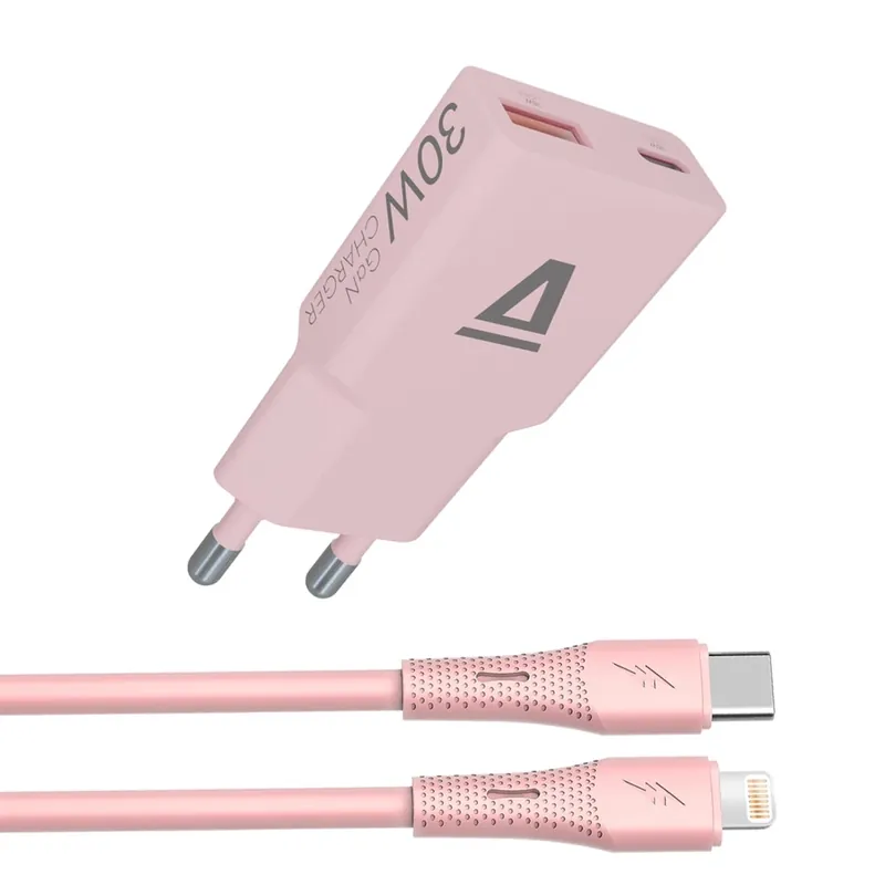 AVAX CH6418 30W GaN încărcător și USB-C–Lightning silicon cablu roz Cel mai vândut