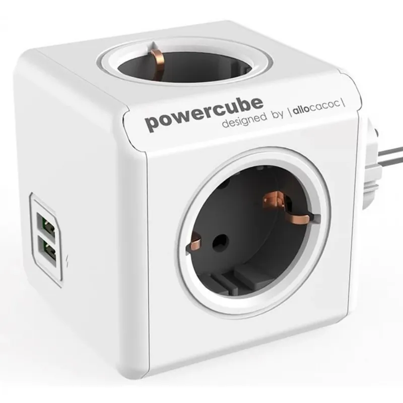 Cumpără acum ALLOCACOC PowerCube 4 priză mural splitter 2xUSB alb-gri