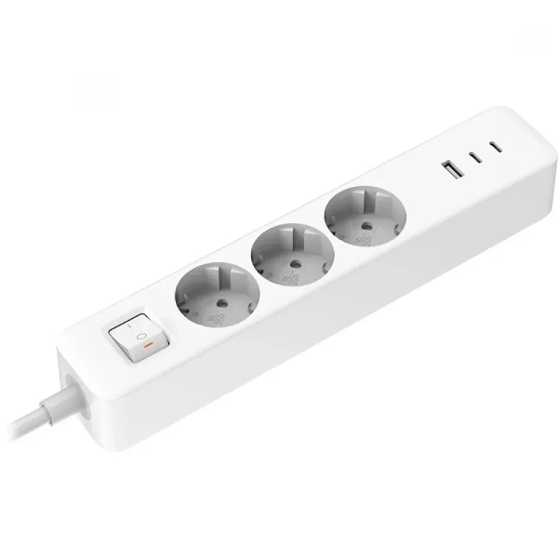 Popular XIAOMI 2C1A Splitter 3 priză 1x USB-A 2x USB-C 1.4m alb cu comutator