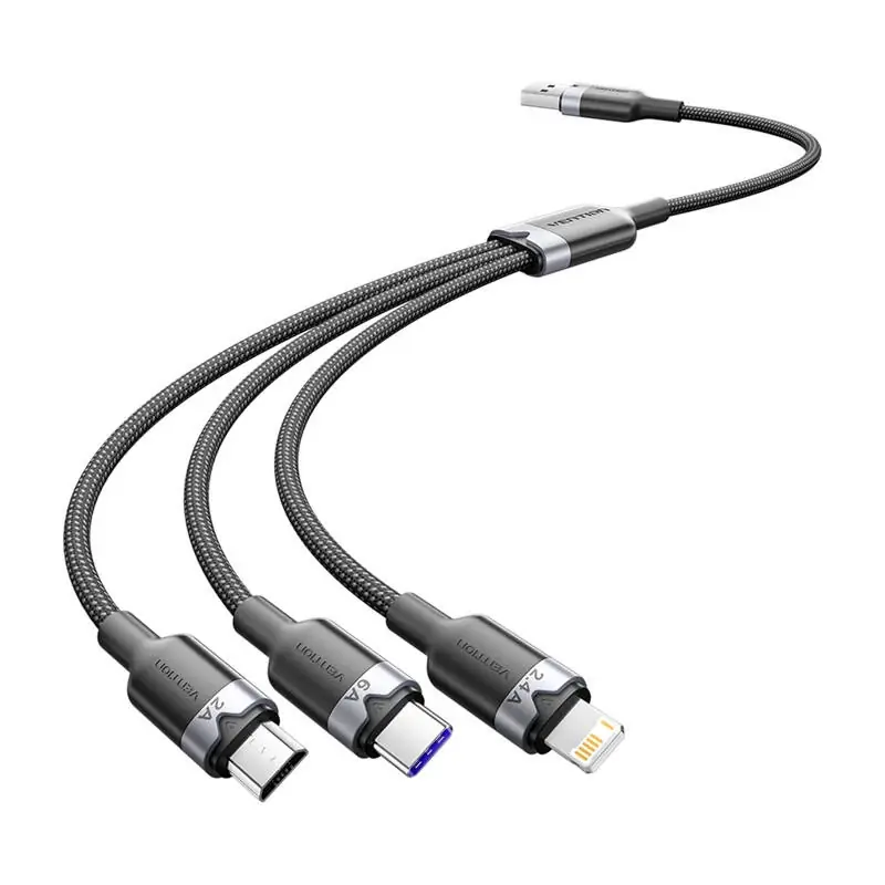 Livrare rapidă VENTION USB Lightning + Micro USB + USB Type C Convertor Negru 1.5m CTRBG