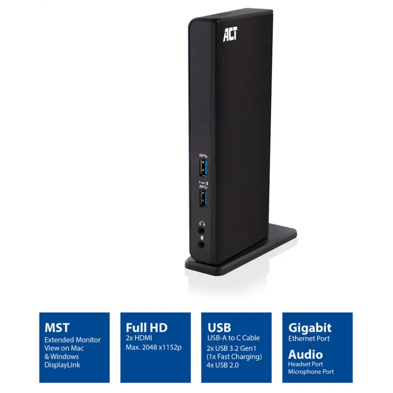 Cumpărături sigure ACT CONNECTIVITY USB-C sau USB-A dublu monitor Stație de andocare