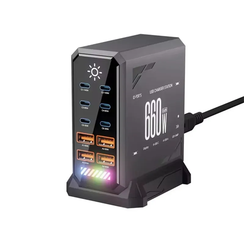 Retur ușor BLACKBIRD stație de încărcare GAN 660W 6xUSB-C + 4xUSB Negru BH1700