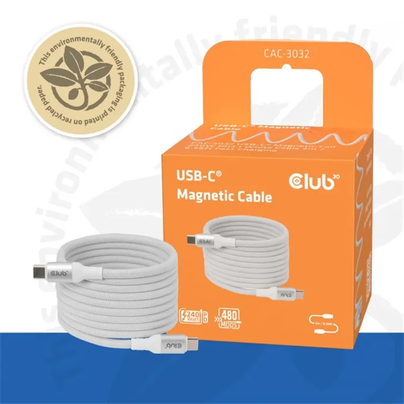 Comandă acum CLUB3D USB 2.0 Type C Conector Alb 2m CAC-3032