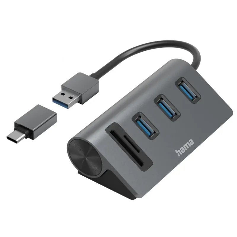 HAMA USB 3.2 Gen1 HUB (3USB Port) + Type-C OTG Adapter cititor card combo Preț promoțional
