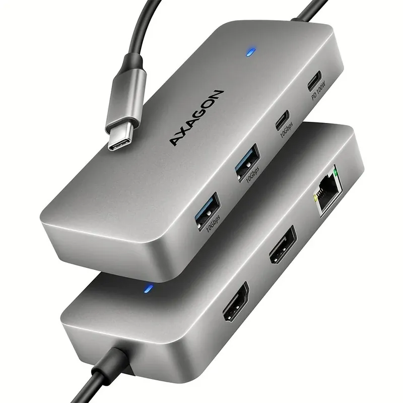 AXAGON HMC-CUB83X2 USB-C 10Gbps DUAL 4K DISPLAY 7in1 hub Reduceri