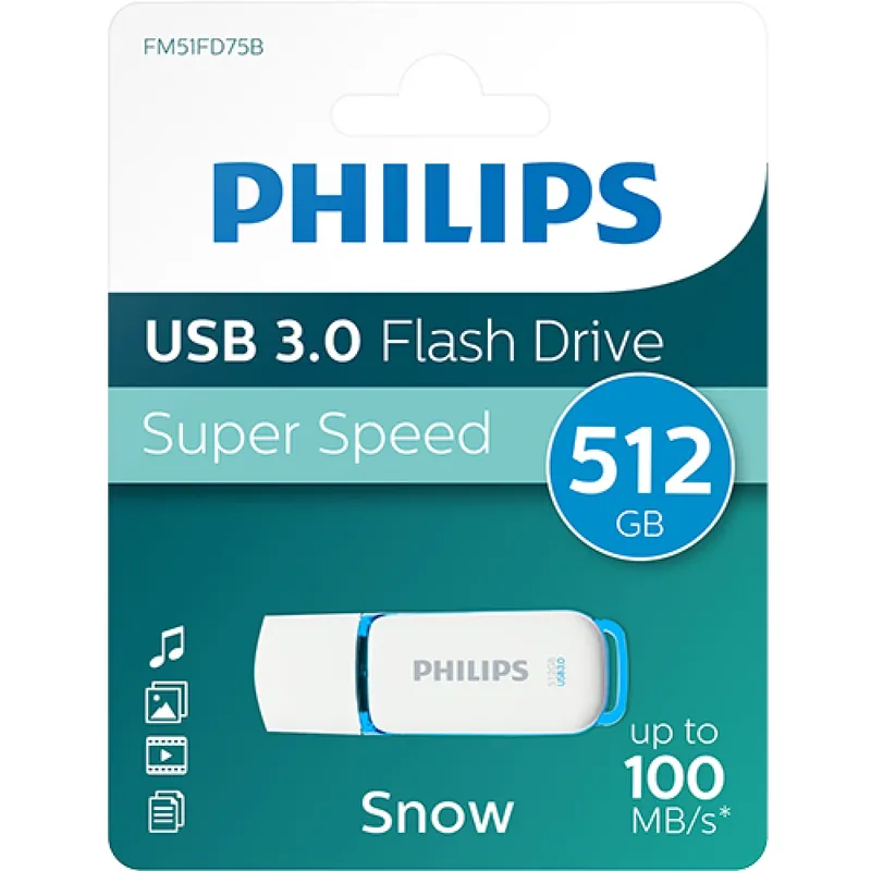 PHILIPS Snow 512GB USB 3.0 Alb Expediere rapidă